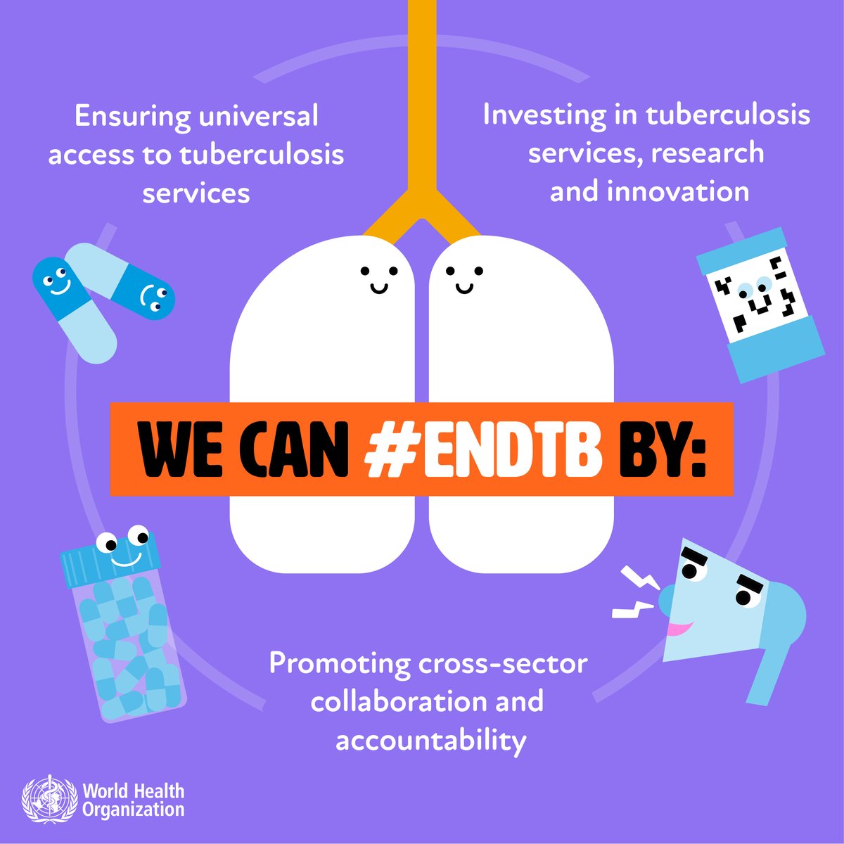 WHOPakistan's tweet photo. We can   #EndTB by
· Ensuring universal access to tuberculosis services
· Investing in tuberculosis services, research and   innovation
· Promoting cross sector collaboration and   accountability
#YesWeCanEndTB,#EndTB, #WorldTBDay https://t.co/yeDZDGrrgB