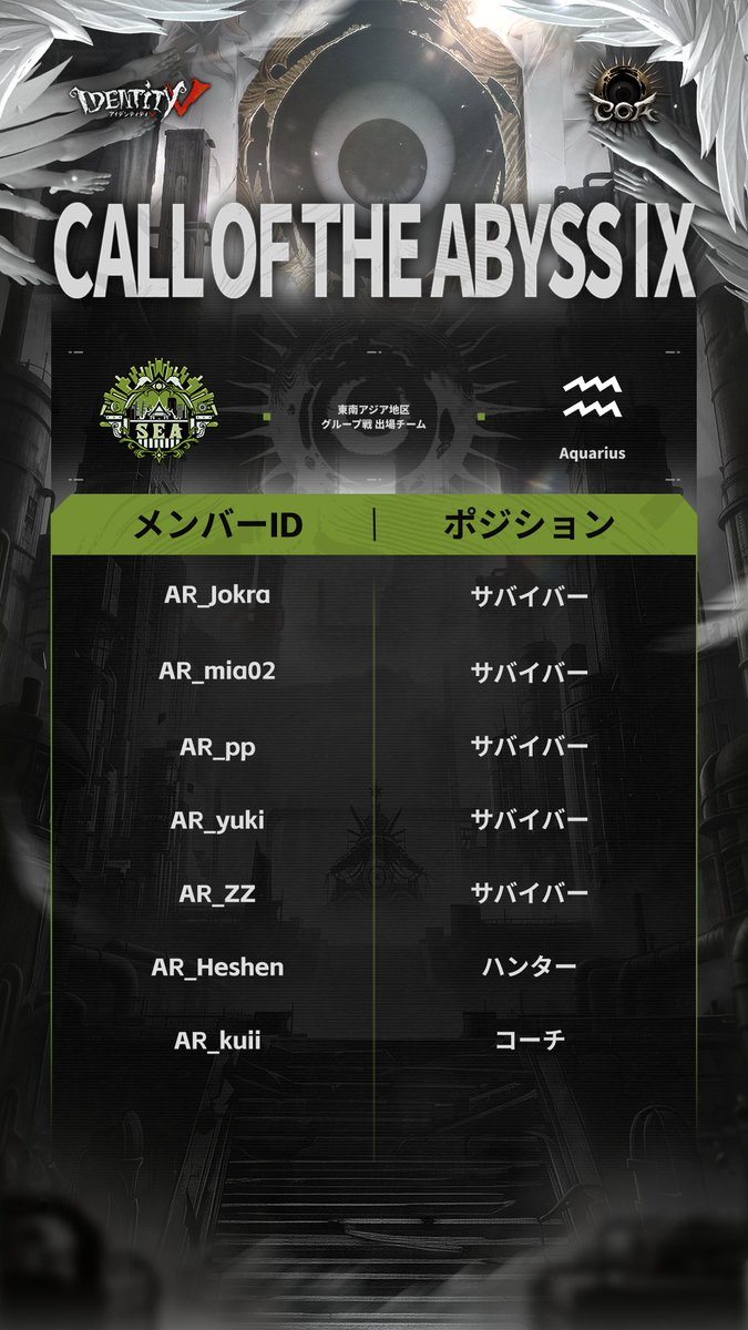 IdentityVChamp's tweet photo. #第五人格COAIX
COAⅨワールド決勝トーナメント
グループ戦出場チームメンバーリスト Pt.1

Aグループ

WBG
DFM(@DFM_IDV )
AR
TE
RC(@REJECT_IDV )

#IdentityV #第五人格
#第五人格COA https://t.co/8bdEuVaMQM