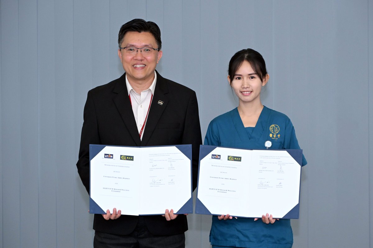 UTARnet's tweet image. A memorandum of understanding (MoU) exchange ceremony was held between UTAR and EEZEN TCM Rehab &amp;amp; Wellness Enterprise on 31 March 2026 at UTAR Sungai Long Campus. ✍️🎊

#UTAR #EEZENTCM #TCM #IndustryCollaboration #TraditionalChineseMedicine #ResearchAndInnovation #Wellness