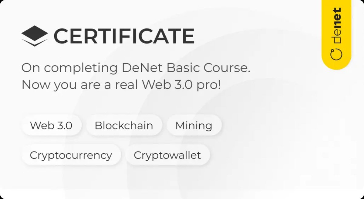 🎓 Leveled up my skills! Now I`m a Web 3.0 pro — qualified for the airdrop.

🚀 Start your own learning journey and secure your spot in the DeNet airdrop: links.denet.app/mobile?referre…

Enter my code: 0xbc4e8227a35bbde824839a3fbc3685e7b5603118