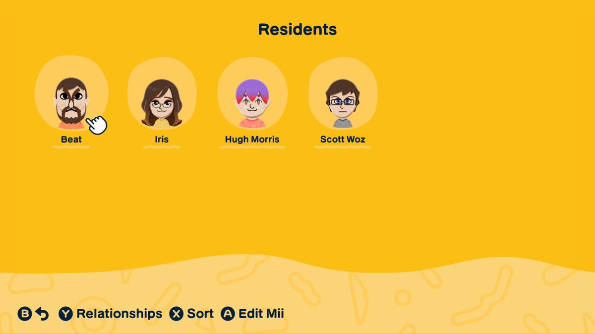 this is my island so far, its named mori island. everybody is already level 7 and every relationship is as progressed as it can be until the Retail version of Tomodachi Life: Living the Dream comes out. who else should i add to mori?