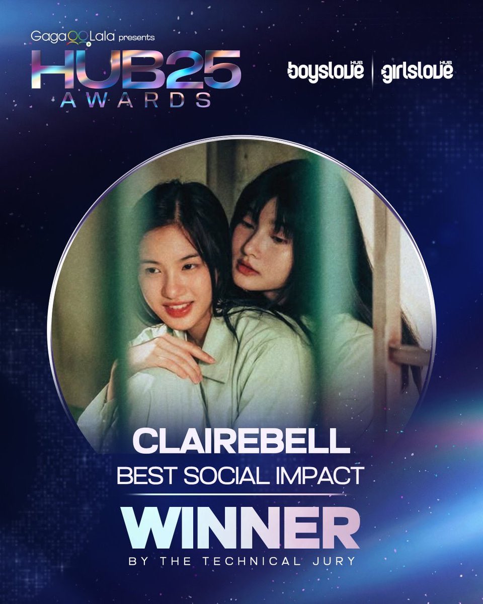 ClaireBell คว้า 3 รางวัลจาก #HUBAwards2025

• BEST PRODUCTION
• BEST DIRECTION
• BEST SOCIAL IMPACT

ขอบคุณทาง <a href="/hubgirlslove/">GirlsLove Hub</a> และ แฟนซีรีส์ทุกคนนะคะ 💚✨
----------------------------------------------
ClaireBell scoops 3 awards at #HUBAwards2025
• BEST PRODUCTION
• BEST