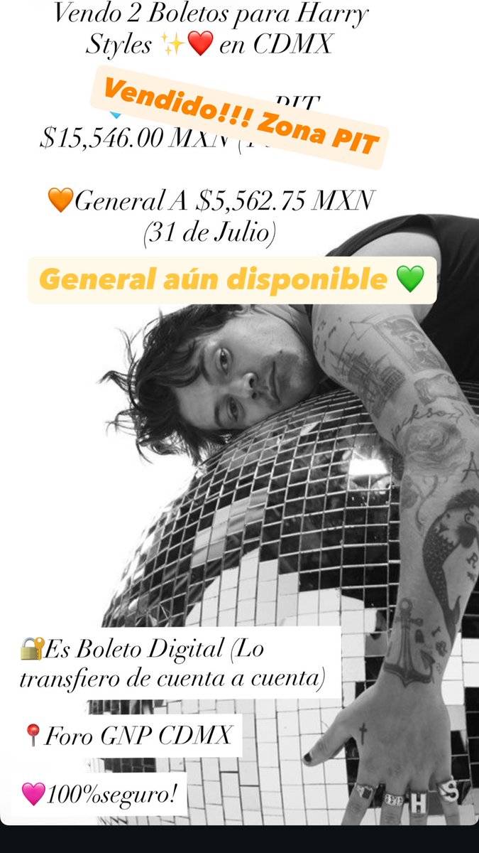 ollgLari7's tweet photo. UPDATE!!! 

✨ VENDIDO EL BOLETO DE Zona Disco PIT ✨🩷

Me queda disponible 🗣️

📌1 Boleto General A $5.562 (31 Julio) 🧡

📌1 Boleto Verde VE-24 • Fila 12  (31 Julio) 💚

📍CDMX Foro GNP 
✨Boleto digital (Te lo transfiero a tu cuenta) 
🩵Acepto PAYPAL

#HarryStyles #ForoGNP https://t.co/TAYnEoRR3r