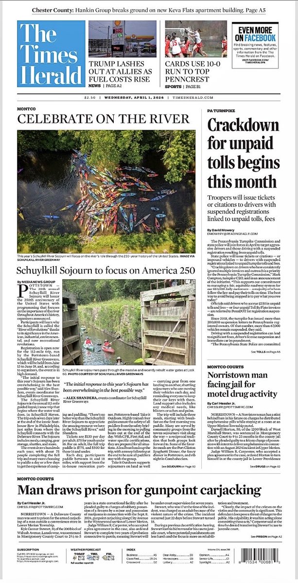 MontcoCourtNews's tweet image. It’s April 1, 2026
Don’t be a fool by ignoring your #localnews 
Check out these #headlines ⁦@TimesHeraldPA⁩ 
#AprilFoolsDay