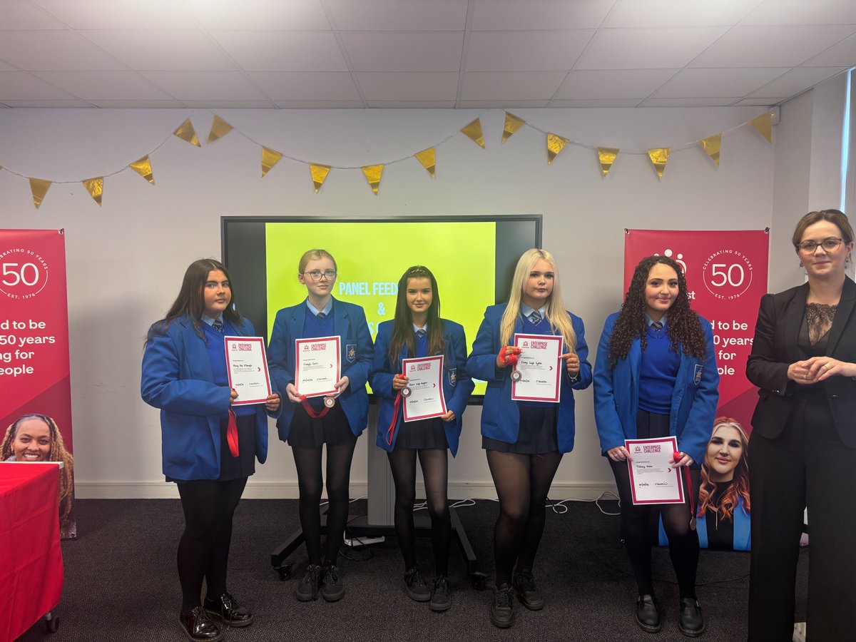 SaintMarysDerry's tweet photo. Our incredible pupils have made it into the Top 5 to compete in the King Trust Enterprise Day in Belfast! 🎉🙌

A fantastic achievement and an amazing day was had by all! 💙📚🚀 https://t.co/lZnBidLg43