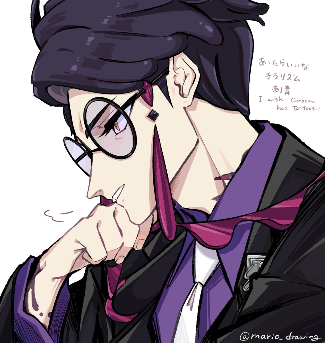 「基本良い人優しい人だけど、近距離でお話ししてると定期的に肌のお絵かき見えて「あ、」|まりお/Mario illust,mangaのイラスト