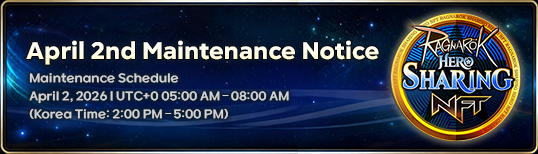 Mintory_labs's tweet photo. April 2nd Maintenance Notice
■ Maintenance Schedule
April 2, 2026 | UTC+0 05:00 AM – 08:00 AM
※ Maintenance Compensation: 200 Ruby + 50 Action Points

■ Update Details
1. MiddleLand Kill Ranking — New Addition
A new ranking category, 'MiddleLand Kill Ranking', is being introduced.
• Serves as a metric to measure how much you have contributed to your faction within MiddleLand.
• Resets every Monday at 00:00 (UTC+7), consistent with existing rankings.

2. New User Welcome Event
Event Details: Players who complete all 4 of the designated Immutable Leaderboard Quests within the event period will receive rewards after the event ends.
Event Period: March 26, 00:00 UTC  – April 25, 00:00 UTC (aligned with Immutable Leaderboard schedule)

Target Leaderboard Quests:
• Create a Guild (Complete 1 time)
• Reach Level 10 (Complete 1 time)
• Craft Equipment (Complete 1 time)
• Open a Gallery (Complete 1 time)
※ Players who have already completed these quests are also eligible for rewards.
Rewards: Grade-specific Enhancement Stones ×100 per grade (400 total) + Equipment Evolution Stone (Embertacon SR Grade) ×50

3. NFT Profit Share & Play & Earn Back Event
Event Details: An event returning 90% of NFT profits back to players through in-game content.
Event Period: After April 2nd maintenance — Before April 30th maintenance
• MVP Hunt bonus rewards via Mint Pass increased 2× (1,500 → 3,000 Mint Power)
• Mint Grand Prix Ranking Rewards starting April 6th increased 2× (2,500,000 → 5,000,000 Mint Power)

4. 6 New NFT Pets Added
• Deviruchi — 3 variants (Premium / Guardian / Hero)
• King Poring (Diamond) — 3 variants (Premium / Guardian / Hero)

■ Bug Fixes & Improvements
• Adventure: MiddleLand entry button now displays whether your faction currently holds dominance
• Fixed an error with Friend Referral rewards
• Fixed a language/localization error for Mint Power acquisition in Demon God Subjugation
• General bug fixes
• Frame drop improvements & UI enhancements

※ Final update and maintenance details are subject to change.