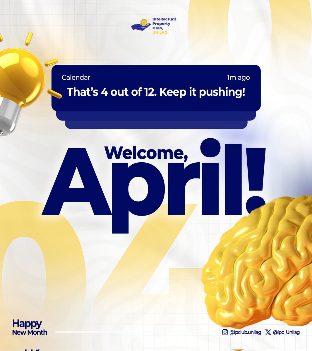 Ipc_Unilag's tweet photo. Happy New Month! Wishing you a blooming April filled with sunshine, smiles, and new beginnings!✨

You're officially welcome to the month of Intellectual property 😌

©️ THE VISIONARIES https://t.co/AxxxlzClmr