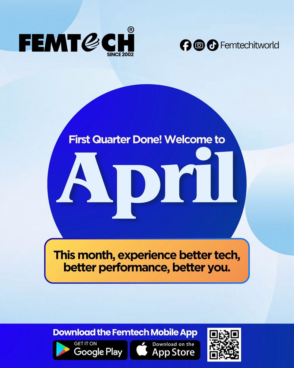 femtechitworld's tweet photo. Hello April! 🌸✨  A new month, a fresh start, a new quarter and more opportunities to upgrade your tech game 💯

Thank you for riding with us through the first quarter — we’re just getting started! 🚀

Let’s make it a productive and rewarding month together 🤝 https://t.co/pU38kEmAKE