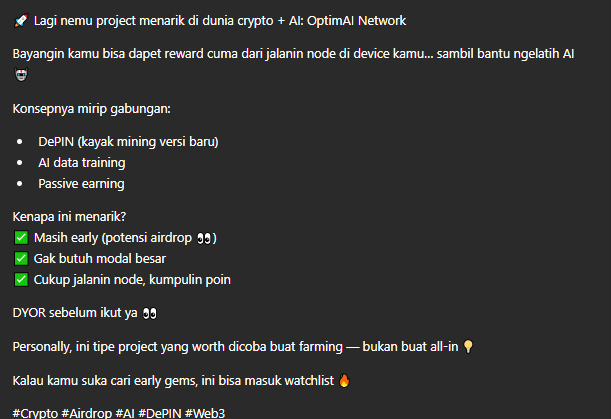 👀 Jangan sampai ketinggalan guys

node.optimai.network/register?ref=2…

#Crypto #Airdrop #AI #DePIN #web3‌‌