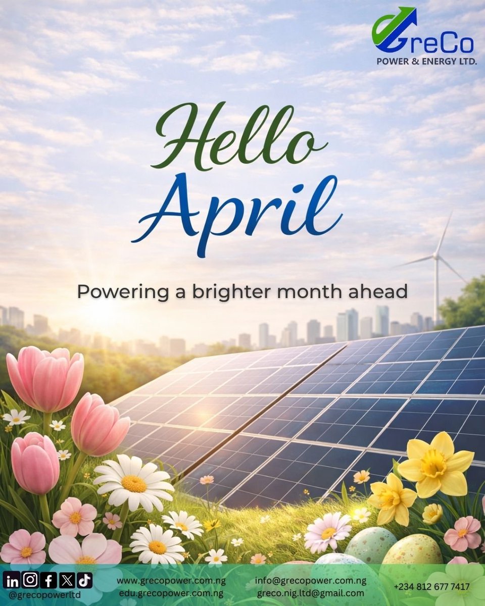 Happy New Month 🌿
Wishing you a productive and energy-filled #April
#NewMonth #SolarEnergy #CleanEnergy #GoSolar #Sustainability #NigeriaBusiness #AprilFoolsDay #Happynewmonth #April1st