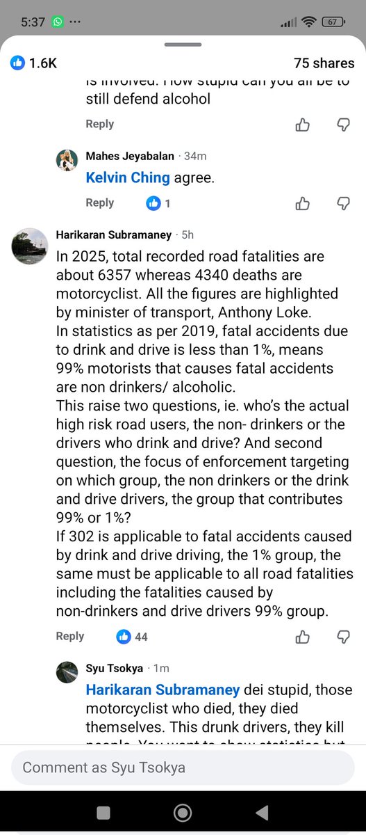 necr99's tweet photo. @ForAzhar00 
Bro, tengok mentality diorang. Dia boleh letak orang bawak motor kemalangan mati sendiri, dgn keling mabuk langgar orang lain sampai mati dalam satu category.

Dah letak satu category, jadilah 1% kes melibatkan fatality pemandu mabuk. Logic statistic apa dia pakai? https://t.co/KxTID4x3lV