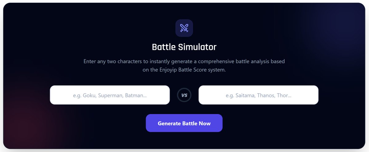 realjoy_realfun's tweet photo. Who would win — Goku vs Saitama? Superman vs Goku? Or Gojo vs Batman?Settling the ultimate debates with Enjoyip Character Battle Simulator!Try it now: https://t.co/SRfOihPNQi
#CharacterBattle #GokuVsSaitama #WhoWouldWin #BattleSimulator #AnimeVsMarvel https://t.co/Bu6dai3BFJ