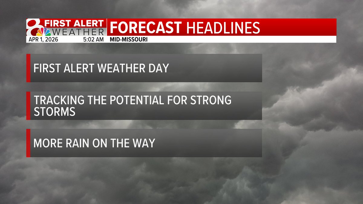 BethFinelloWx's tweet image. HEADLINES: Good morning and happy Wednesday! It is raining this morning and rain continues on and off today. We are watching the potential for stronger storms this afternoon and evening. More on @KOMUnews until 7AM! #midmowx #midmo #mowx