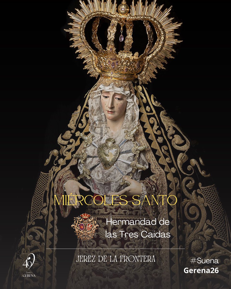 ♥️ Gorras arriba y a poner sonido al Dolor de María en #Jerez.

➡️ Nuestra música se pone al servicio del cortejo fúnebre de la Hermandad de las Tres Caídas acompañando a la Virgen de los Dolores.

📲 #SuenaGerena26 <a href="/3caidasjerez/">Tres Caídas Jerez</a>