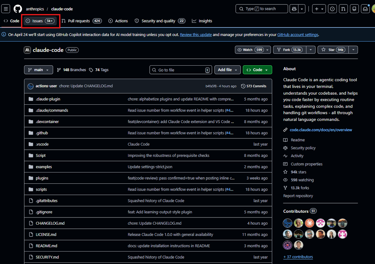 hamzak4600's tweet photo. Anthropic open-sourced of Claude’s codebase—and their main repo already has 5,000+ open issues. This is a company with millions of users, billions in revenue, and big claims about AI. Yet they can’t keep their own repo  .That gap between the hype and the reality is hard to ignore https://t.co/YWX7OicLlf