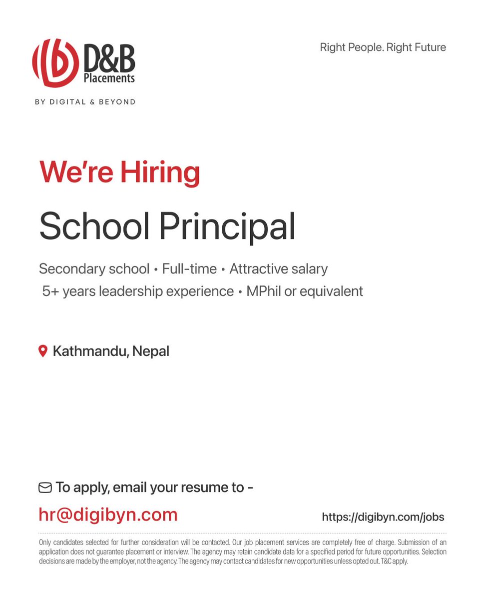 dnbforpeople's tweet photo. We're hiring a School Principal! 

A leading educational group seeks a visionary leader to drive academic excellence, foster inclusive learning, and lead school development initiatives.

📍Lalitpur, Nepal

More detail - https://t.co/Ql1pDdwcvs https://t.co/9Bp9WrVqe4