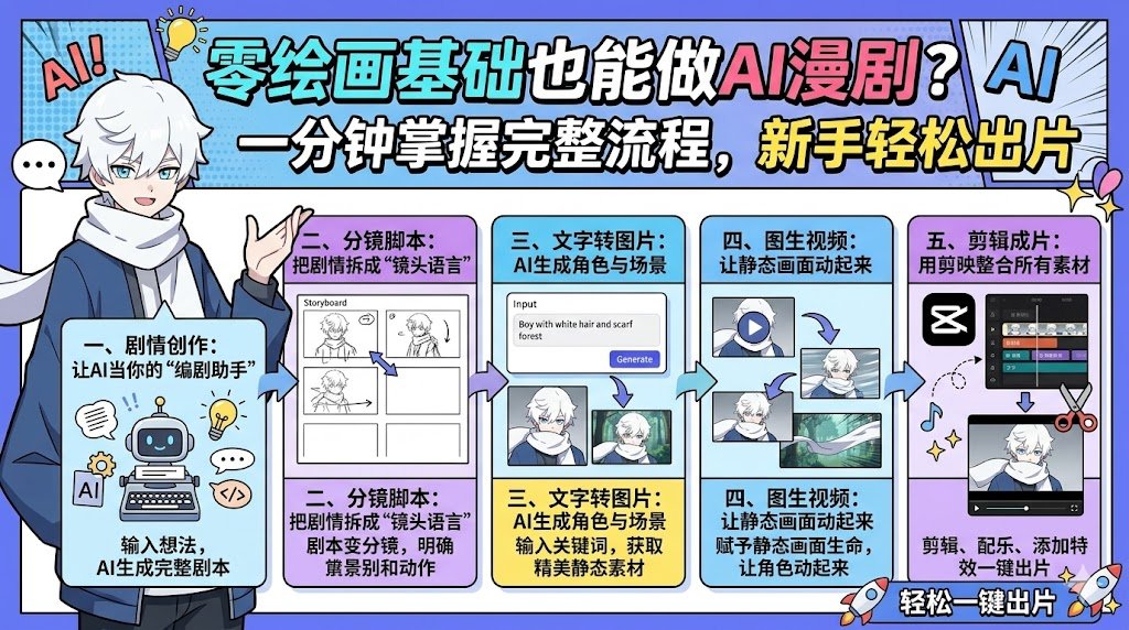 Suu766's tweet photo. 最近听说一个赚钱方法：通过Ai生成短剧发布在红果短剧等平台，从而获取收益，听说很多人都赚了不少

看得出来，在AI技术的赋能下，创作一部属于自己的漫剧不再是专业团队的专利

哪怕你是零绘画基础的新手，也能借助AI工具完成从剧情构思到成片的全流程创作

下面我为大家分享一套简单易学的AI漫剧制作步骤

（如何运用提示词让Ai生成出来的能够符合你的预期，可以看看我引用的文章）

一、剧情创作：让AI当你的“编剧助手”

创作的第一步是搭建故事框架

你可以借助像豆包这样的AI工具，提出你的创作需求，比如“以修仙世界为背景，打造一个满级网红穿越修仙界的反差萌故事”

AI会快速生成剧情大纲，涵盖核心设定、人物小传、故事脉络等内容

拿到大纲后，仔细检查内容是否符合你的预期

如果觉得某个设定不够出彩，或者剧情走向可以调整，直接反馈给AI修改，直到大纲逻辑自洽、看点十足，再进入下一步

二、分镜脚本：把剧情拆成“镜头语言”

有了剧情大纲，就需要将其转化为分镜脚本

还是借助豆包等Ai工具，要求它把剧情细化成具体的镜头，包括每个镜头的时长、画面内容、特效风格、运镜方式、人物台词等

脚本越详细，后续AI生成的画面就越精准

比如你可以要求
“镜头1：时长30秒，画面是主角从云雾中走出，特效带金光，运镜缓慢推进，台词是‘我只是想发财，至于吗？’

三、文字转图片：AI生成角色与场景

这一步是视觉创作的关键，需要用到即梦AI这类工具

首先，让豆包为你生成出场人物和场景的提示词

比如
“主角，18岁，青云宗弟子，穿着青色古风长袍，气质慵懒，眼神带点玩世不恭”
“场景，青云宗大殿，古风建筑，云雾缭绕，光线柔和”

将这些提示词复制到即梦AI中，选择合适的风格模型，就能生成主角的形象图

还可以让AI生成角色三视图（正面、侧面、背面），方便后续统一形象

场景图的生成逻辑同理，输入场景提示词，就能得到风格统一的修仙场景，不满意就调整提示词再生成，直到满意后保存所有图片

四、图生视频：让静态画面动起来

打开即梦AI的“图生视频”功能，选择“全能参考”模式

将之前的分镜脚本复制进去，再选择对应的角色图和场景图作为镜头背景，点击生成

接下来就是等待AI渲染，不久后就能得到单个镜头的视频片段

把所有片段保存下来，进入最后一步

五、剪辑成片：用剪映整合所有素材

打开剪映软件，将所有生成的视频片段导入 timeline，按照分镜脚本的顺序排列，调整片段之间的转场，添加合适的背景音乐和音效，一部完整的AI漫剧就诞生了

整个流程下来，从剧情到成片，几乎不需要你具备绘画或视频剪辑的专业技能，全靠AI工具的助力

零绘画基础的新手也能在短时间内产出一部有模有样的AI漫剧，赶紧收藏这套方法，动手试试吧！
