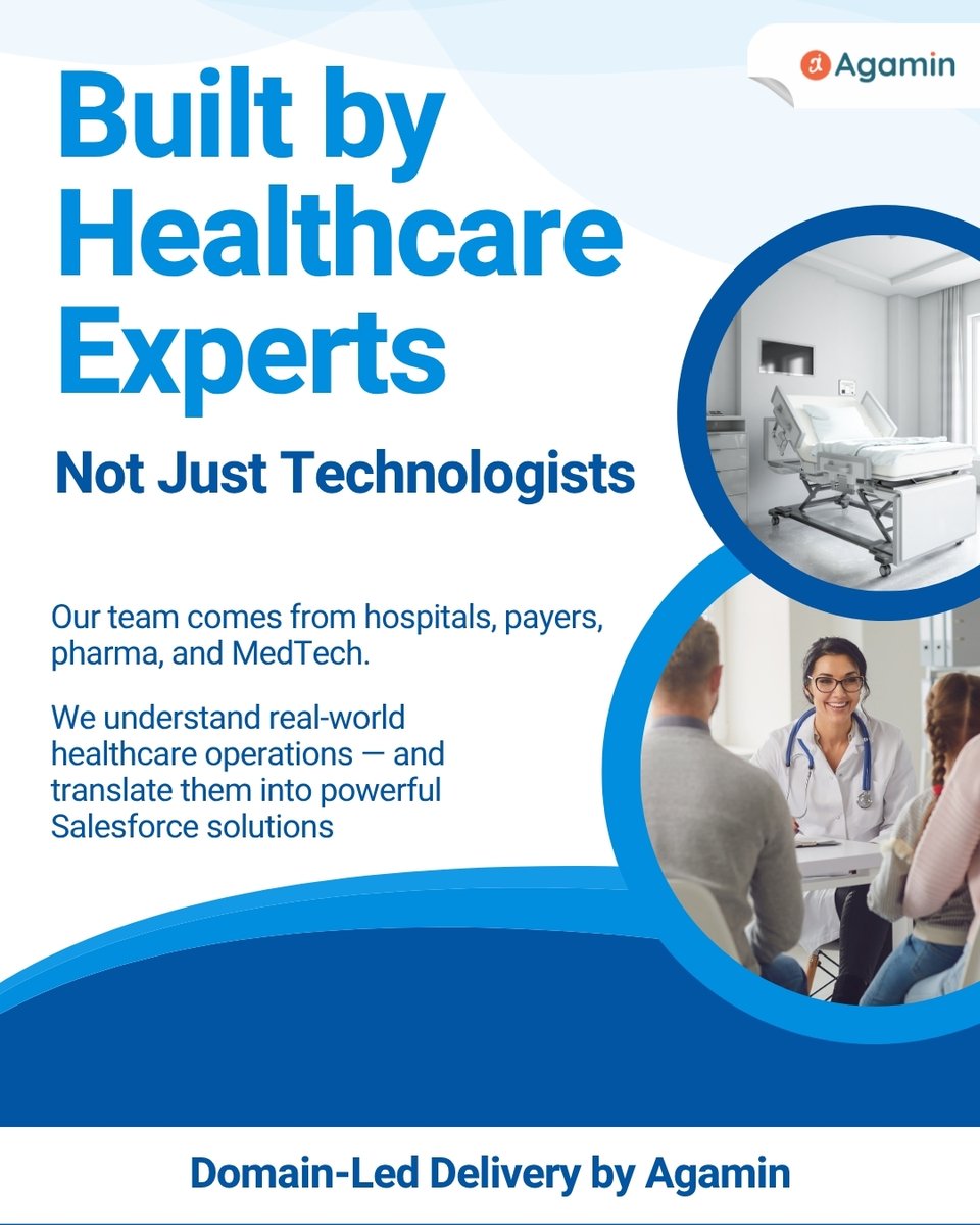 agamin_ai's tweet image. Real healthcare expertise meets powerful Salesforce solutions. From hospitals to MedTech, we build what actually works. Domain-led delivery by Agamin.
#HealthTech #SalesforceCRM #HealthcareInnovation #DigitalHealth #Agamin