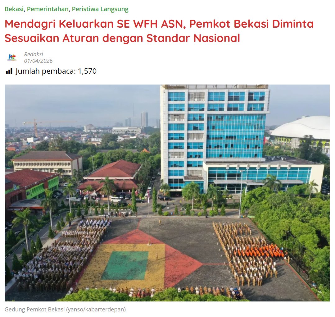 kabarterdepanID's tweet image. Mendagri Keluarkan SE WFH ASN, Pemkot Bekasi Diminta Sesuaikan Aturan dengan Standar Nasional

kabarterdepan.com/mendagri-kelua…

#ASN #PemkotBekasi #WFH #Bekasi #KabarTerdepan