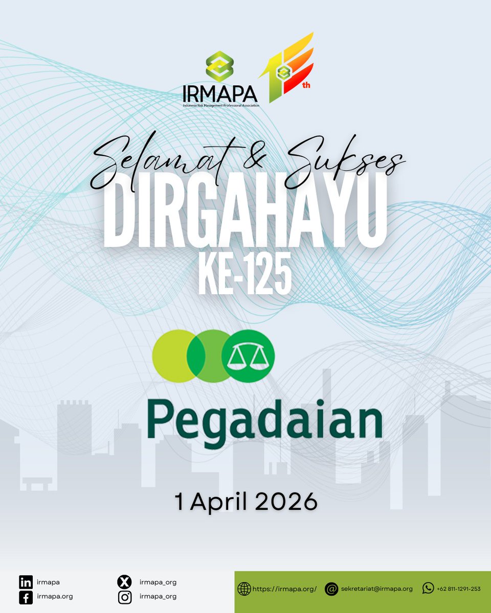 irmapa_org's tweet photo. Dewan Pengurus IRMAPA Mengucapkan Dirgahayu ke-125 kepada PT Pegadaian

125 tahun mengabdi untuk negeri—terus melangkah maju, berinovasi, dan menjadi kebanggaan Indonesia. https://t.co/XzwwIrZ3kY