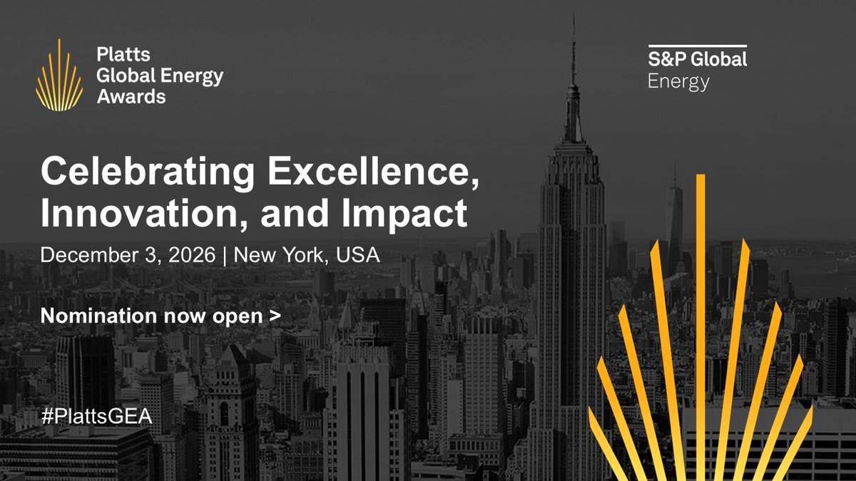 Chemicalweek's tweet photo. Nominations open April 1

#PlattsGEA 2026 is here, celebrating excellence, innovation, and impact across global energy.

Showcase your work. Elevate your team. Earn industry recognition.

Ready to take the stage?  https://t.co/duOBTaL5Xa https://t.co/JOpBDcbPeo