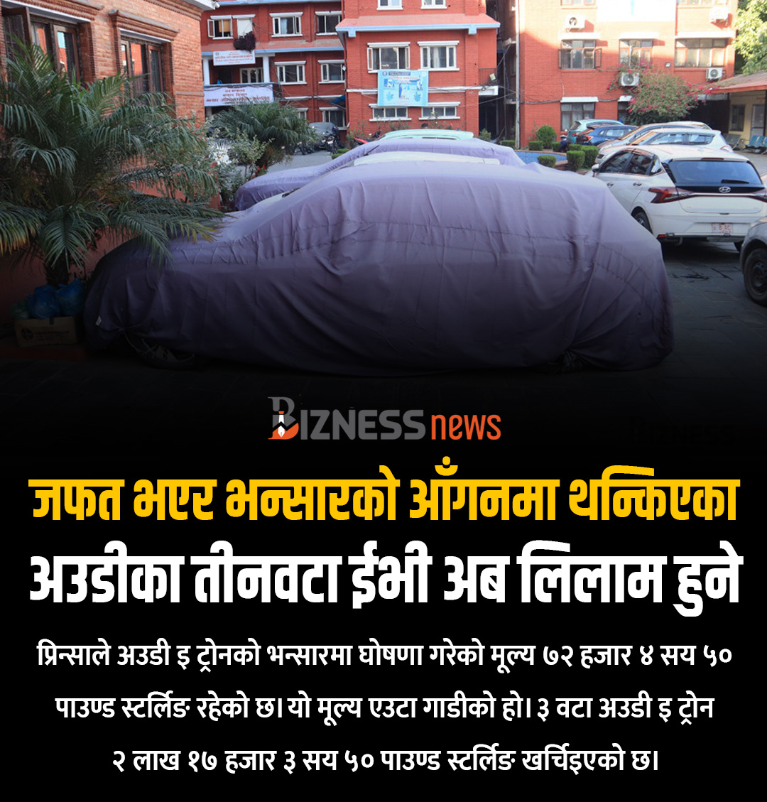 जफत भएर भन्सारको आँगनमा थन्किएका अउडीका तीनवटा ईभी अब लिलाम हुने
biznessnews.com/posts/50849