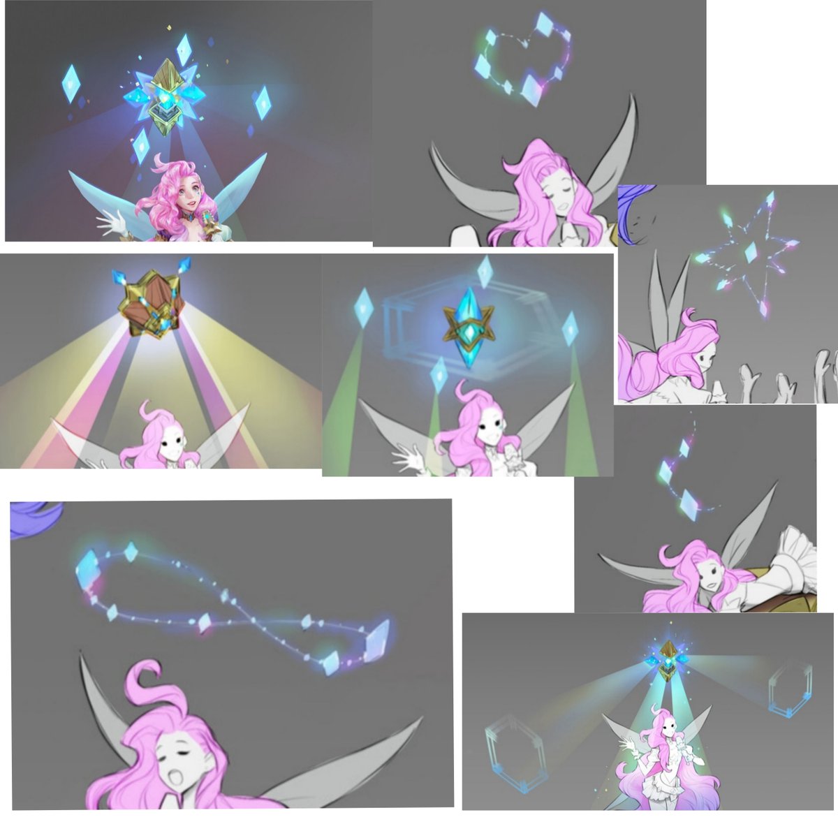 Seraphine's early concepts included halos to strengthen her visual connection to the 'seraph' (celestial beings) name and theme, while also serving as a physical representation of her magical sound and empathy powers 🌌

(by Anna Nikonova)