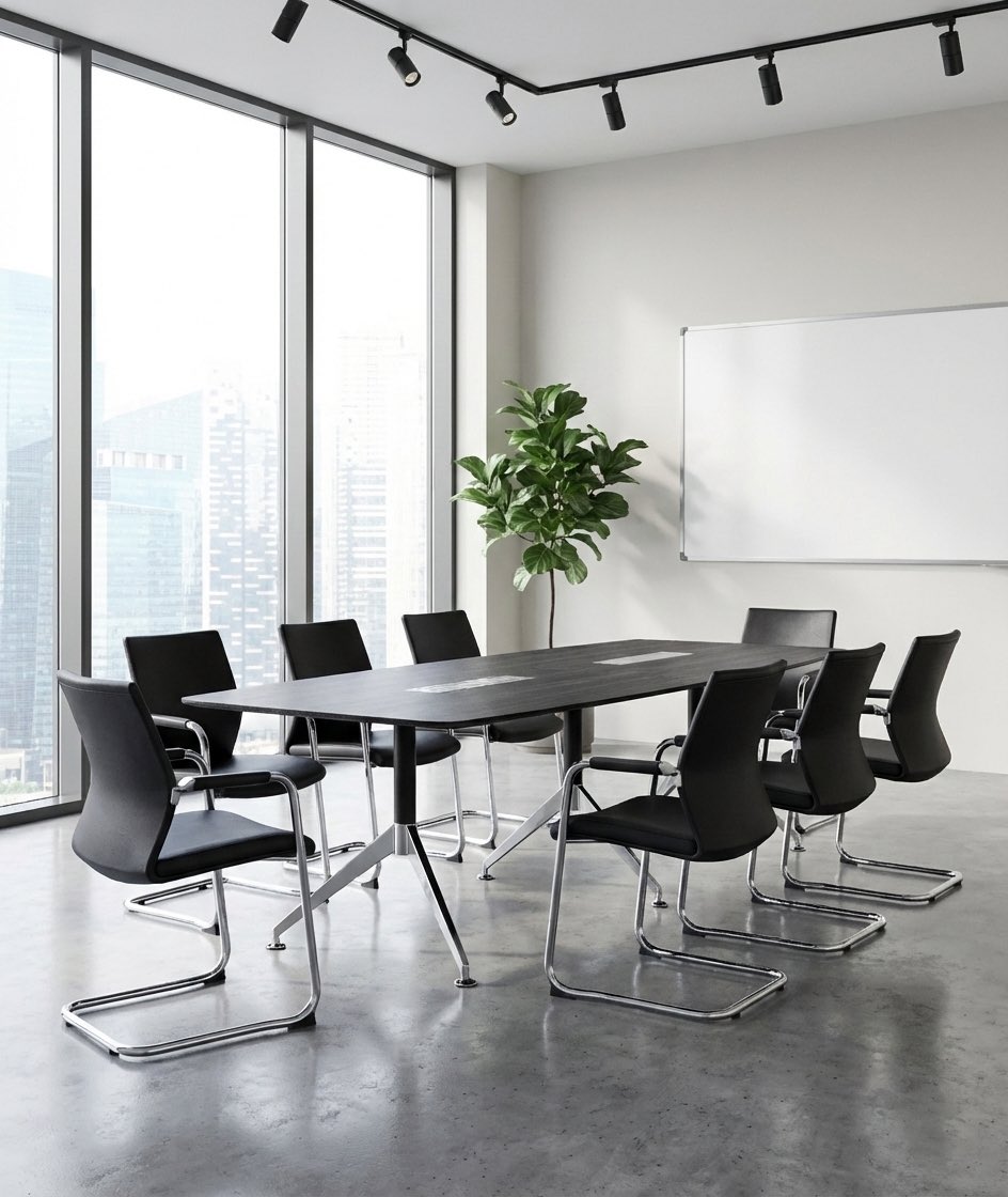 Nero meeting tables in Anthracite or American Black Walnut MFC, along with either the Lusso or Cante chair, a perfect combination. 📧 sales@officeinteriorswholesale.co.uk for the full spec and more info. #officeinteriors #meetingroom #meetingtable #meetingchair #fyp
