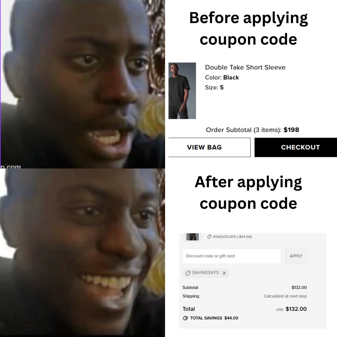 saving_says's tweet image. The difference a coupon code makes is insane.
Smart shoppers always visit savingsays.com first.
#couponcodes #savemoney #onlineshopping #shoppingmeme #meme  #smartshopping #frugalliving #savemore #moneytips #shoppinghacks  #savingsays