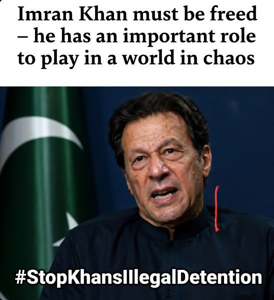 Imran Khan won millions of hearts with his courage and vision. Now, the fearful establishment led by Gen Asim Munir &amp; Pakistan Army is holding him in illegal detention  a blatant assault on democracy.  Jails can't silence truth. Free Imran Khan!  #StopKhansIllegalDetention