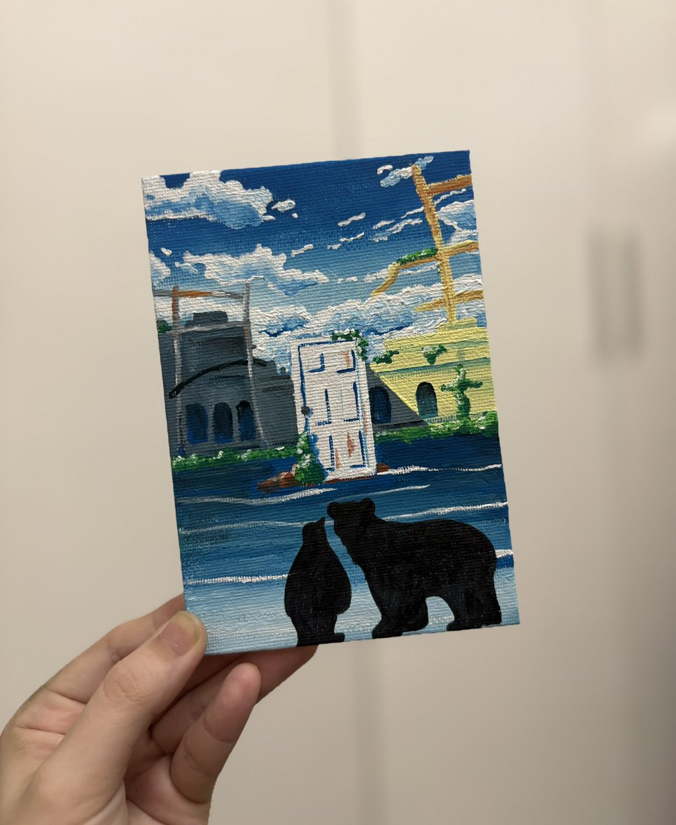 0930_musubi's tweet photo. すずめの戸締りに好きな動物入れて絵の具で模写してみた https://t.co/B3jigIMruN