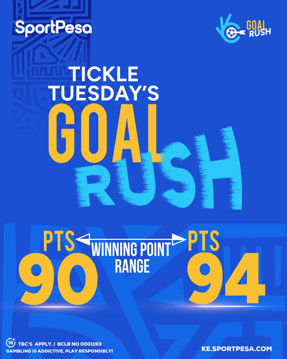 SportPesa's tweet image. 🎯Tickle Tuesday goal rush top 51 winners had between (90)pts and (94)pts!

🤑Changamkia today's games, NI SAAAAREEE!🤑

PREDICT &amp;amp; WIN 10 million, 10K Daily or 1000 bob BONUS!

📲 spp.ke/GoalRushSM | #MakeItCount