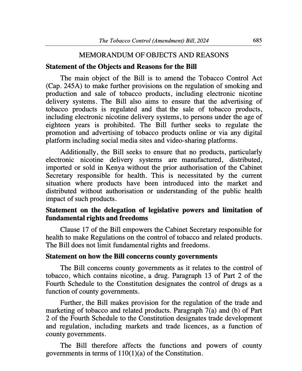 The Tobacco Control (Amendment) Bill (Senate Bill No. 35 Of 2024) is read a  first time in the National Assembly. The Bill seeks to amend the Tobacco  Control Act (Cap. 245A) to