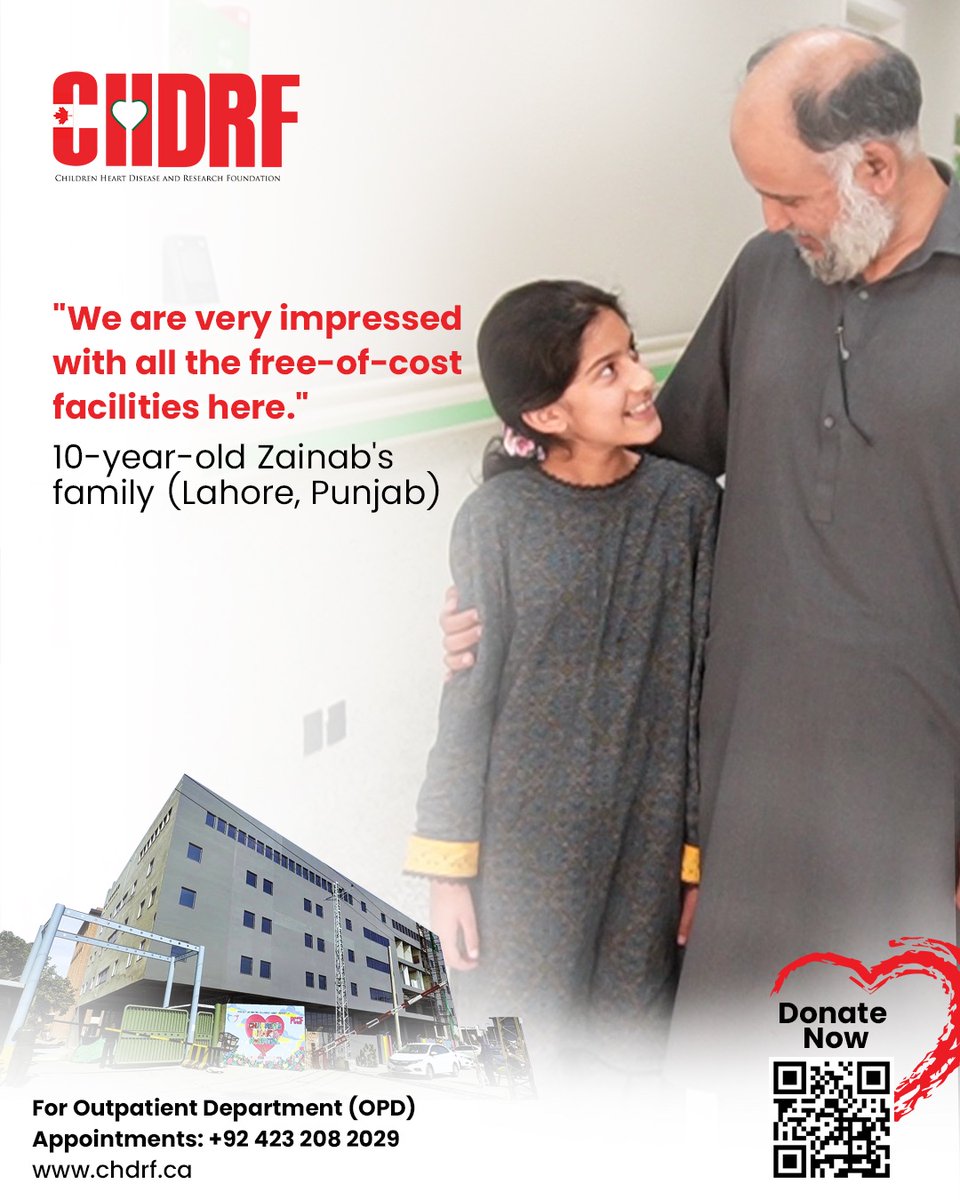 chdrfofficial's tweet photo. Our flagship project, Pakistan’s first dedicated Children’s Heart Hospital &amp; Research Institute, provides completely free #OPD services for deserving children in Pakistan suffering from #CHD. For appointments: +924232082029
#ECHO #CHDRF
#Donate://chdrf.ca/donate/
@captainmisbahpk https://t.co/FwMHL2OZCb