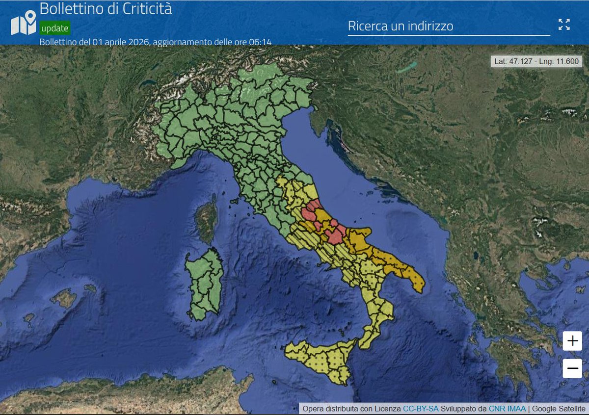 DPCgov's tweet photo. 🔁Aggiornamento #1aprile
🔔🔴La Regione Molise ha innalzato il livello di #allertaROSSA per rischio idraulico e idrogeologico su gran parte del territorio.
Consulta il Bollettino aggiornato
👉https://t.co/mE6sFKOFBq https://t.co/11Z5z1jxI7