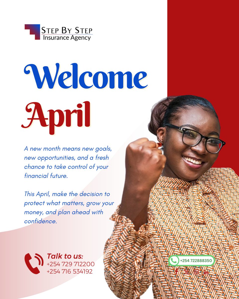 StepByStepIA's tweet image. Hello April 🌱✨
A new month means new goals, new opportunities, and a fresh chance to take control of your financial future.

This April, make the decision to protect what matters, grow your money, and plan ahead with confidence. 😉

#StepByStepInsurance #HelloApril
