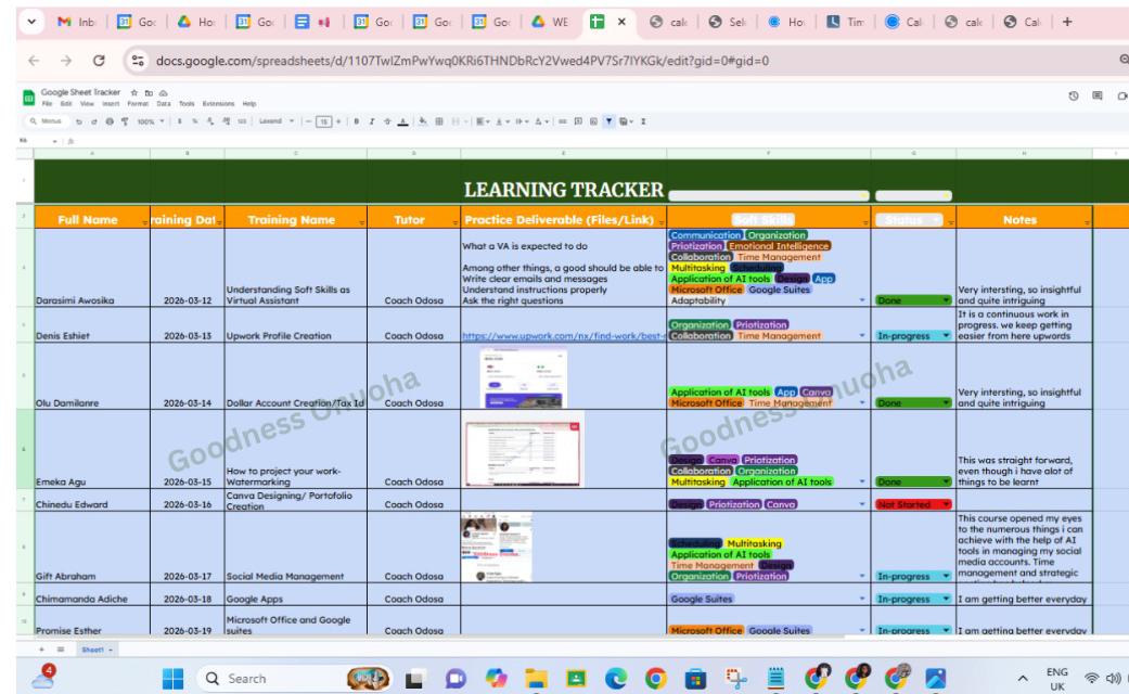 GOnuoha01's tweet photo. Day 3/20–Visibility Challenge with @remotetrybehosted by@odosaabi

What gets tracked gets improved—and improved systems drive productivity.

Through Remote Trybe’s intensive training, I’ve learned how effective tracking creates clarity, reduces errors, keeps teams accountable https://t.co/CxnnuIaDzW