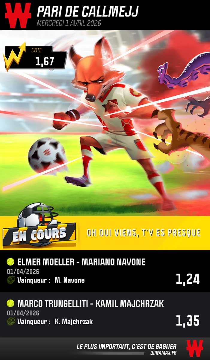 Jockss260's tweet photo. 🔥Confiance du jour🔥
🥎Navone + majchrzak @1.67
Les deux ont été très solides au premier tour et devraient passer ce second tour sans trop de difficulté.
#TeamParieur #TipsOfTheDay https://t.co/TX9IZZCLtH