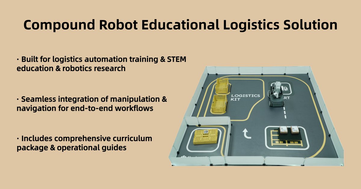 CobotMy's tweet photo. 🚚🤖 Bring real-world #logistics #automation into the classroom.
The #CompoundRobot #Educational Logistics Solution is an all-in-one platform for colleges and training programs, integrating #hardware and #software to support hands-on #robotics learning.
With realistic #warehouse simulations, students can learn:
🔹 #collaborativerobot & #mobilerobot coordination
🔹 #ROS deployment
🔹 #Ubuntu20_04 in real robot systems
🔹 End-to-end #automation workflows
Learn more 👉https://t.co/nn9bNpNVcK #stem #edutech
