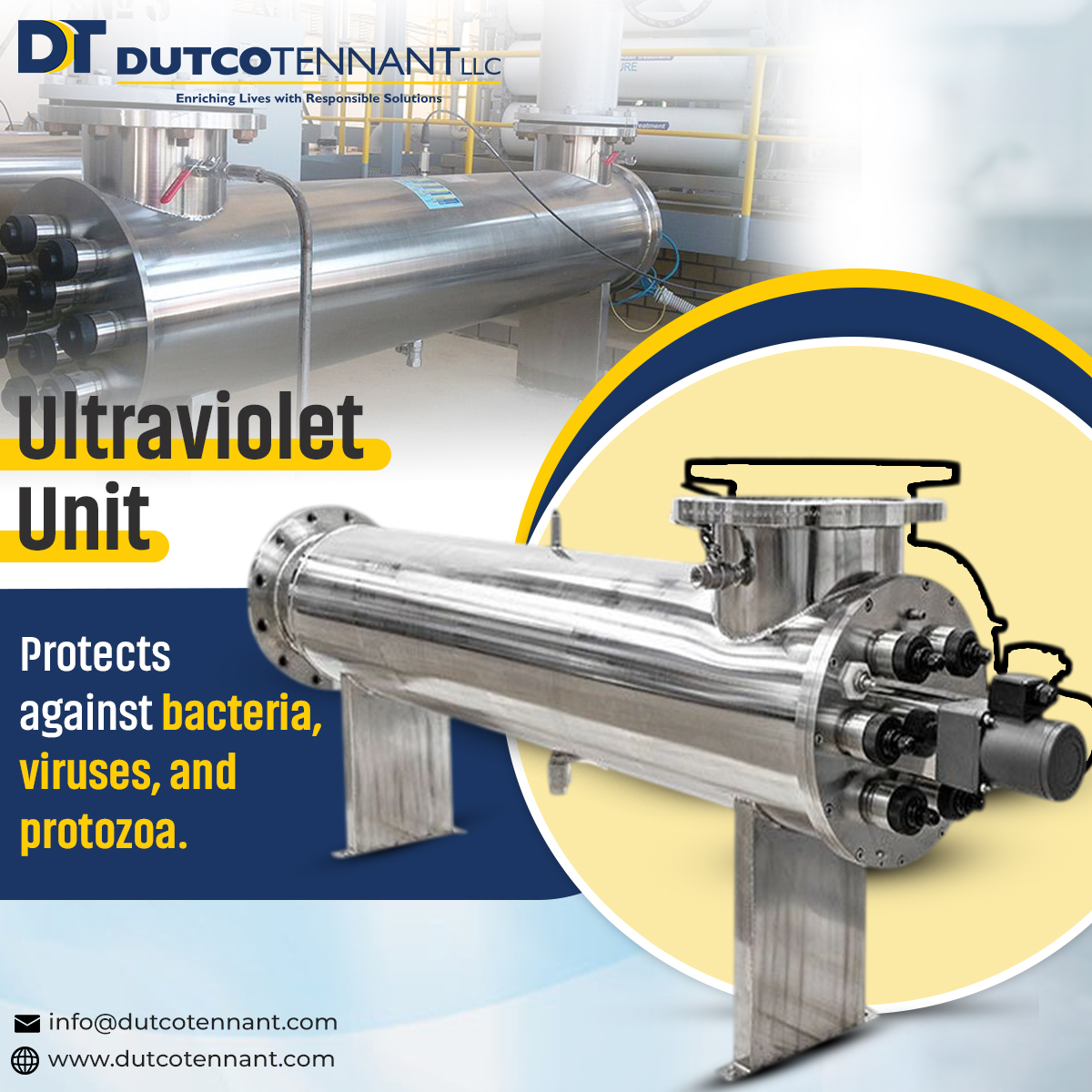 Dutcotennant's tweet image. Ensure safe #WaterDisinfection with UV systems, chemical-free, instant microbial control &amp;amp; reliable performance for all applications.

📩 info@dutcotennant.com
🌐 dutcotennant.com

#UVSystem #WaterTreatment #UVTechnology #DutcoTennantLLC