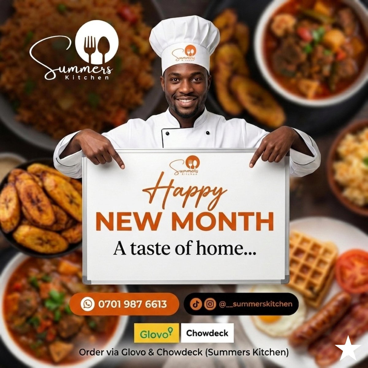 _summerskitchen's tweet image. Happy New Month from all of us at Summers Kitchen! 🥳 Start the new month right with a taste of home. What are you craving today?

Order your favorite meals now!
🚚 Find us on Glovo &amp;amp; Chowdeck (Summers Kitchen)
📞 Or message us on WhatsApp: 0701 987 6613