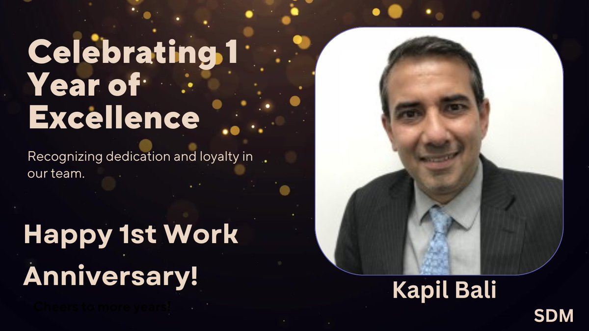 sdeievent's tweet photo. Happy 1st Work Anniversary🎉, Mr. Kapil Bali. 

One year of hard work, learning, and achievements , here’s to many more milestones ahead 📷.

 #Milestone #1YearStrong #WorkAnniversary #CareerGrowth #Success https://t.co/tONV4MCHgQ