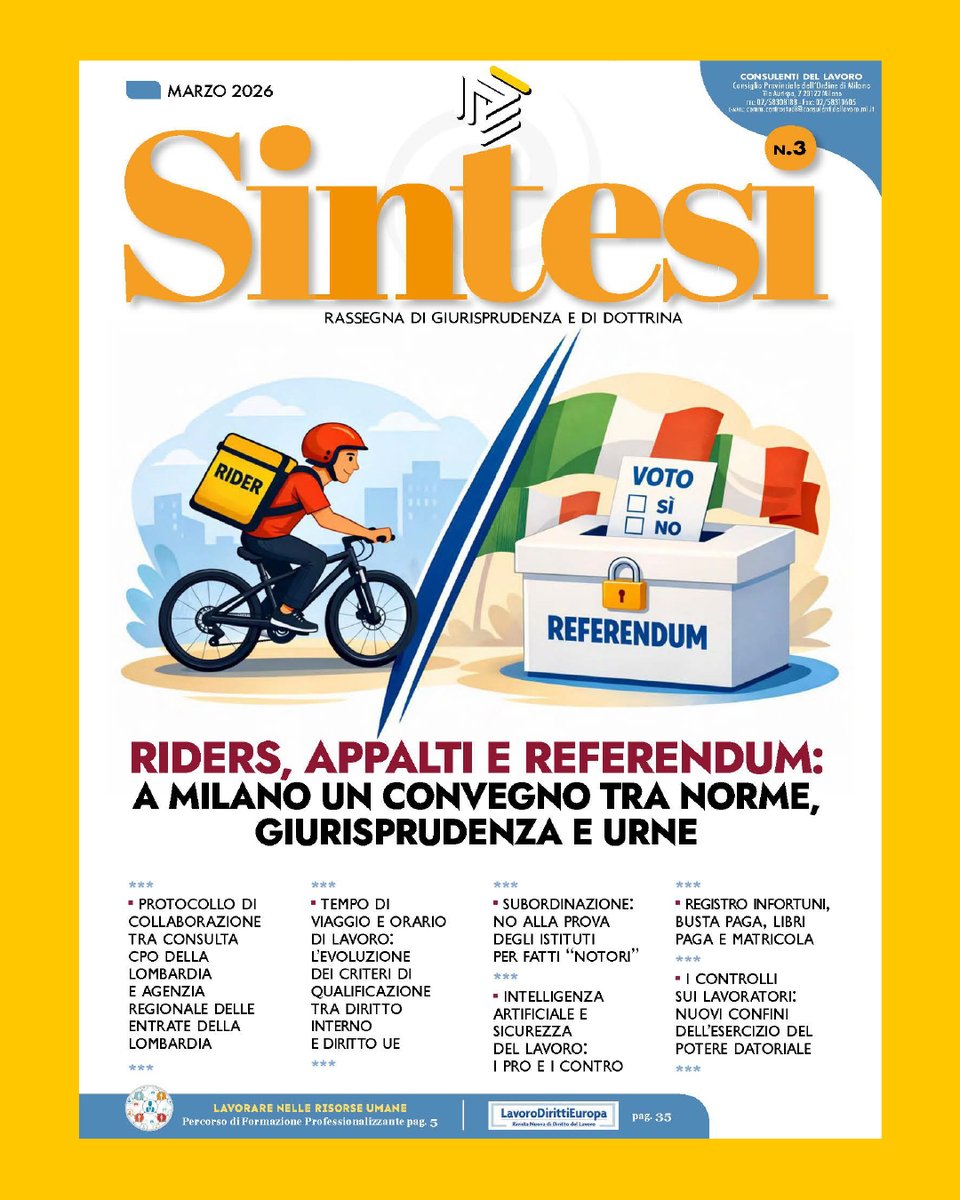📚 È online il nuovo numero di Sintesi, rivista di dottrina e giurisprudenza in collaborazione con <a href="/ancl_mi/">ANCL UP Milano</a> 

🔎 Leggi ora: consulentidellavoro.mi.it/rivista-sintesi

#Sintesi #ANCL #ConsulentiDelLavoro #Dottrina #Giurisprudenza #Lavoro #Fisco #Previdenza
