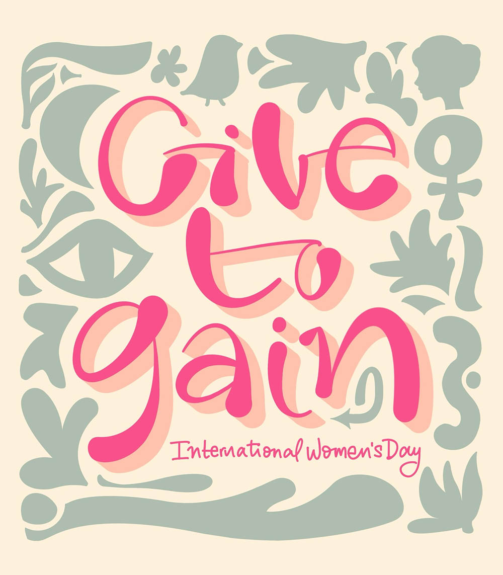 womensday's tweet image. For the #IWD2026 @TypismCommunity Lettering Challenge, Veronica Mezio's #GiveToGain design celebrated concepts of sharing, supporting &amp;amp; growing. Veronica is a #lettering artist in Buenos Aires, Argentina 👉️ bit.ly/48nnJ6b #InternationalWomensDay #womencreatives #typism