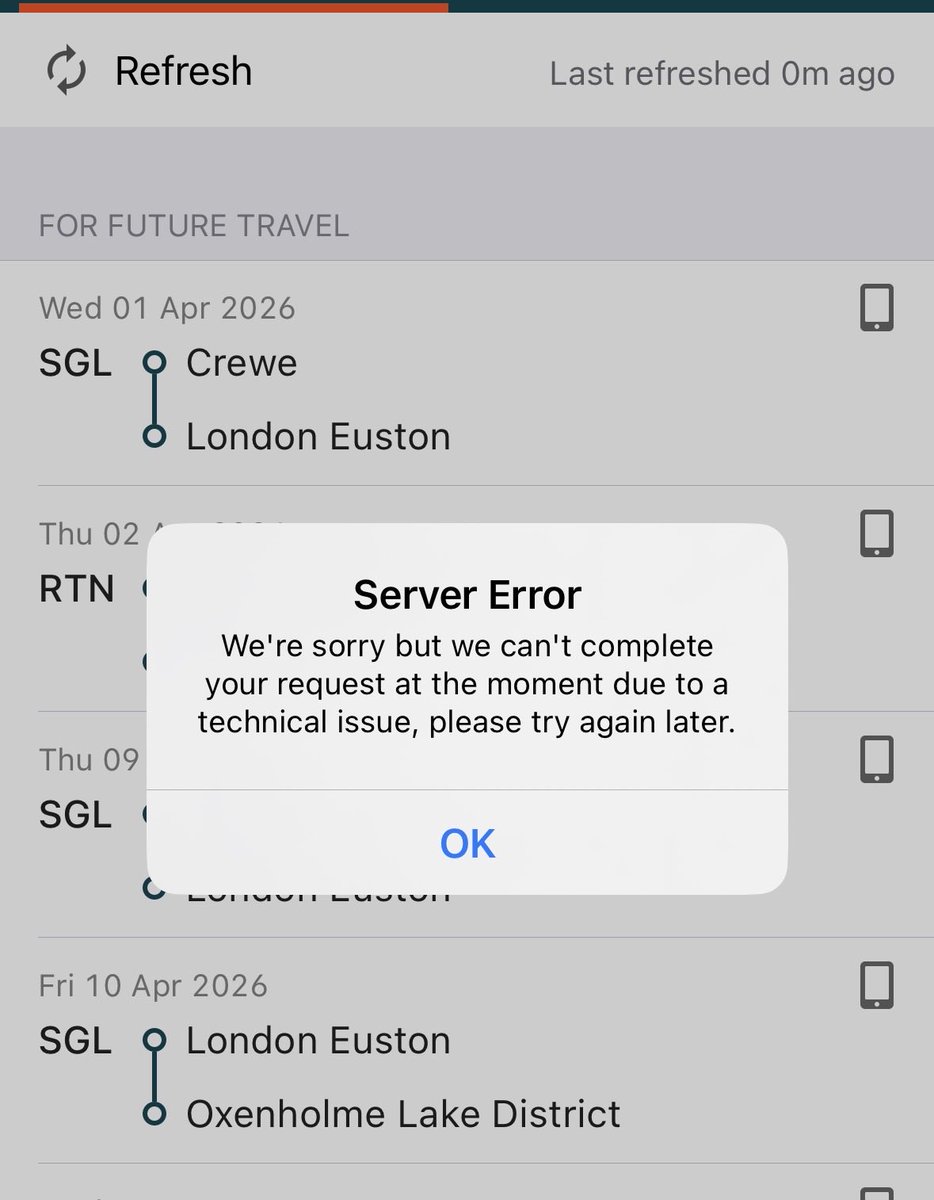 scottlogic's tweet photo. What is going on with the @AvantiWestCoast app?  It’s been like this since Friday last week. No new tickets are appearing and it can’t update. https://t.co/gsMneYqohU