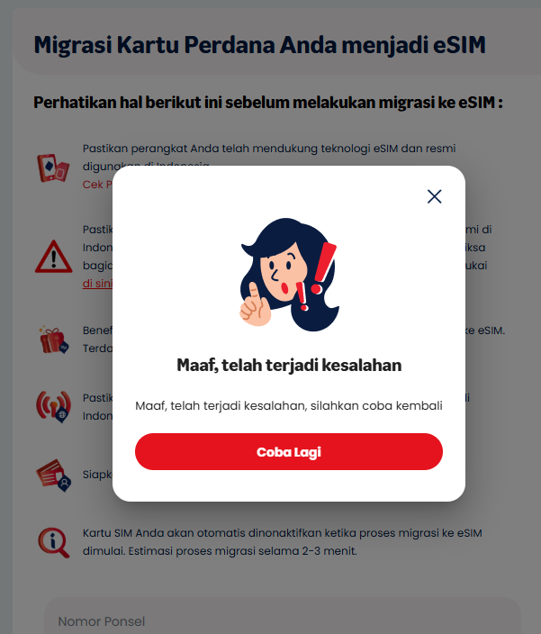 MHDWAL1's tweet photo. mau migrasi esim malah gak bisa, heran sekalas @Telkomsel sistemnya jelek gini https://t.co/UufMSiQrgr