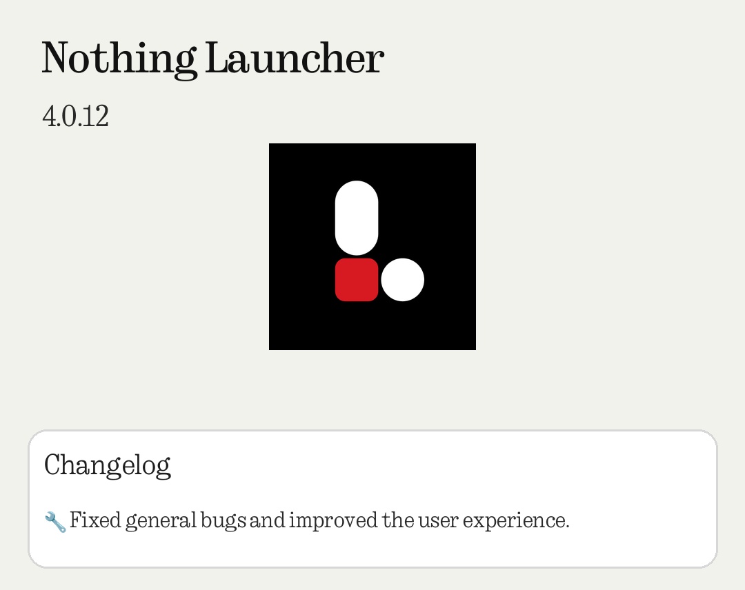 A new update is rolling out for Nothing Launcher!
Version: 4.0.12

Download: play.google.com/store/apps/det…