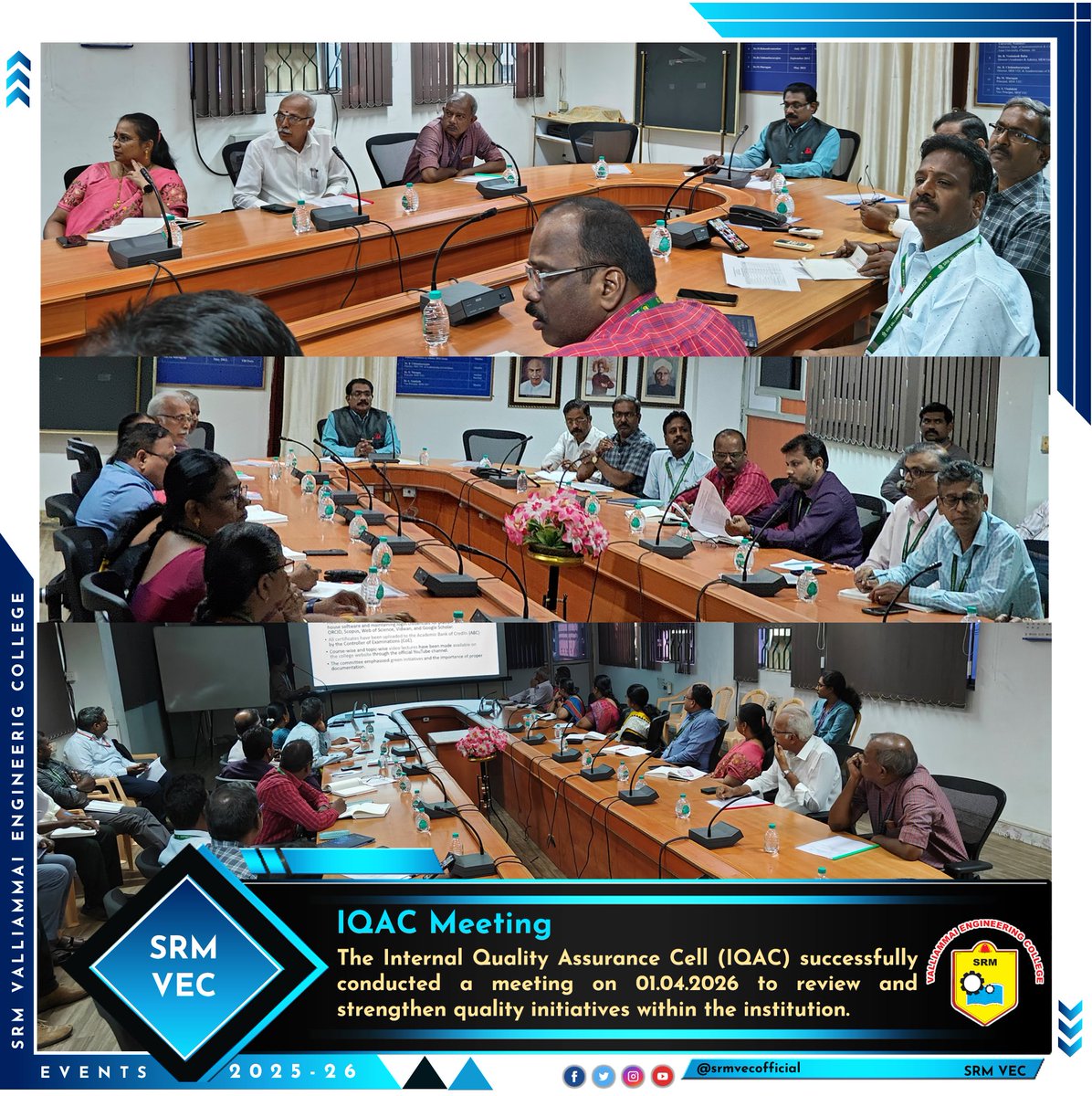 srmvecofficial's tweet image. The Internal Quality Assurance Cell (IQAC) successfully conducted a meeting on 01.04.2026 to review and strengthen quality initiatives within the institution.

Committed to continuous improvement and academic excellence.

#IQAC #QualityEducation #AcademicExcellence  #SRMVEC