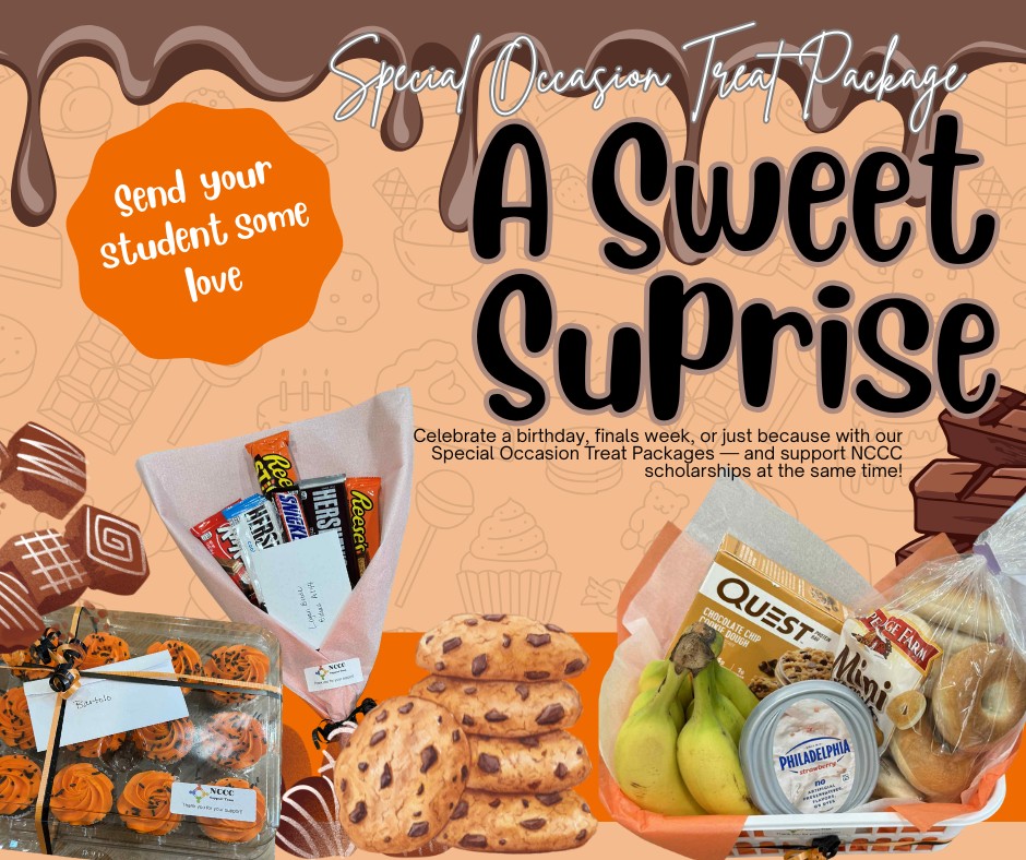 NCCC's tweet photo. Order a Special Occasion Treat Package from the NCCC Support Team for your student — cupcakes or candy bouquets — and add a personalized message! 🥳 Every order supports NCCC scholarships &amp; services.
📩 NCCCSTfundraising@neosho.edu
 📞 620.432.0346 https://t.co/gGWXCwNaTT